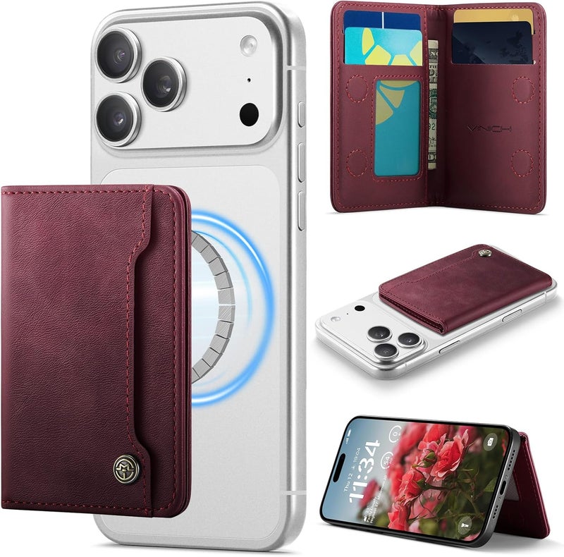 Vinich for MagSafe Wallet Magnetic RFID Blocking Card Holder Compatible with MagSafe Phones and Cases, Strong Magnet Minimalist Phone Wallet for iPhone 17/16/15/14/13/12/Pro/Max/Plus, Burgundy - Image 1